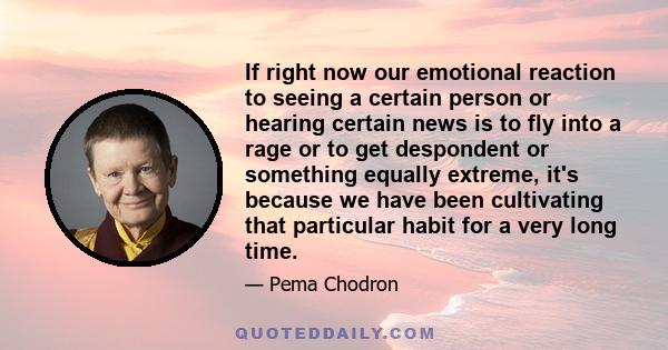 If right now our emotional reaction to seeing a certain person or hearing certain news is to fly into a rage or to get despondent or something equally extreme, it's because we have been cultivating that particular habit 