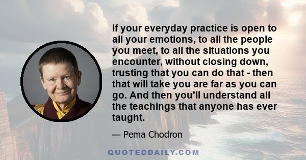 If your everyday practice is open to all your emotions, to all the people you meet, to all the situations you encounter, without closing down, trusting that you can do that - then that will take you are far as you can