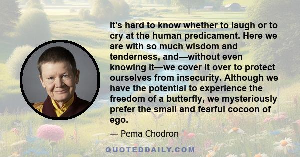 It's hard to know whether to laugh or to cry at the human predicament. Here we are with so much wisdom and tenderness, and—without even knowing it—we cover it over to protect ourselves from insecurity. Although we have