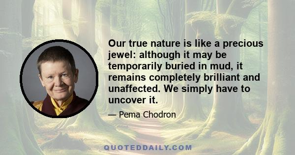 Our true nature is like a precious jewel: although it may be temporarily buried in mud, it remains completely brilliant and unaffected. We simply have to uncover it.