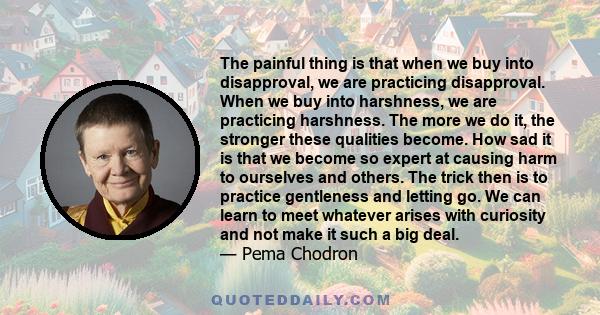 The painful thing is that when we buy into disapproval, we are practicing disapproval. When we buy into harshness, we are practicing harshness. The more we do it, the stronger these qualities become. How sad it is that