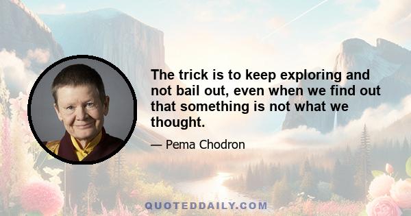 The trick is to keep exploring and not bail out, even when we find out that something is not what we thought. That's what we're going to discover again and again and again. Nothing is what we thought. I can say that