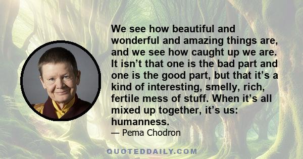 We see how beautiful and wonderful and amazing things are, and we see how caught up we are. It isn’t that one is the bad part and one is the good part, but that it’s a kind of interesting, smelly, rich, fertile mess of