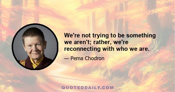 We're not trying to be something we aren't; rather, we're reconnecting with who we are.