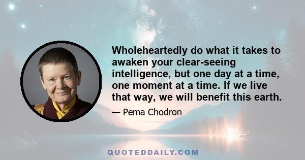 Wholeheartedly do what it takes to awaken your clear-seeing intelligence, but one day at a time, one moment at a time. If we live that way, we will benefit this earth.