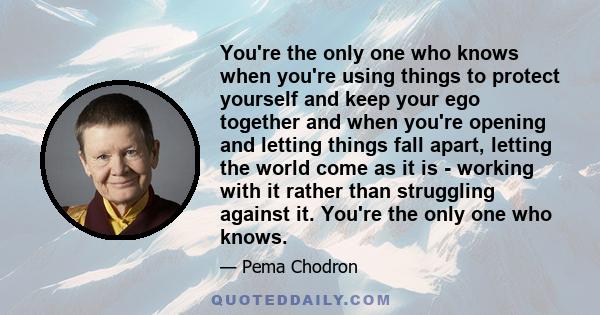 You're the only one who knows when you're using things to protect yourself and keep your ego together and when you're opening and letting things fall apart, letting the world come as it is - working with it rather than