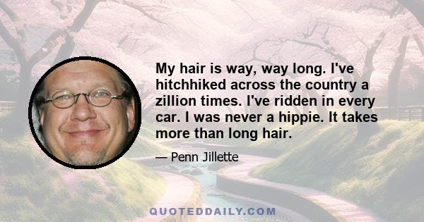 My hair is way, way long. I've hitchhiked across the country a zillion times. I've ridden in every car. I was never a hippie. It takes more than long hair.