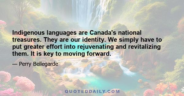 Indigenous languages are Canada's national treasures. They are our identity. We simply have to put greater effort into rejuvenating and revitalizing them. It is key to moving forward.