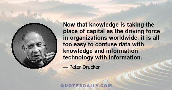 Now that knowledge is taking the place of capital as the driving force in organizations worldwide, it is all too easy to confuse data with knowledge and information technology with information.