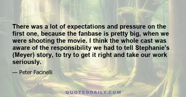 There was a lot of expectations and pressure on the first one, because the fanbase is pretty big, when we were shooting the movie. I think the whole cast was aware of the responsibility we had to tell Stephanie's