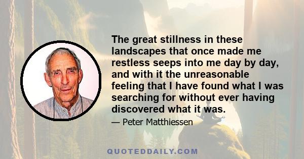 The great stillness in these landscapes that once made me restless seeps into me day by day, and with it the unreasonable feeling that I have found what I was searching for without ever having discovered what it was.