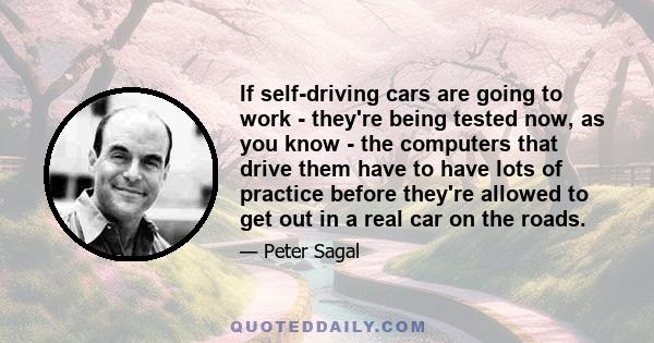 If self-driving cars are going to work - they're being tested now, as you know - the computers that drive them have to have lots of practice before they're allowed to get out in a real car on the roads.