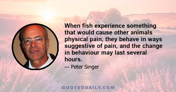 When fish experience something that would cause other animals physical pain, they behave in ways suggestive of pain, and the change in behaviour may last several hours.