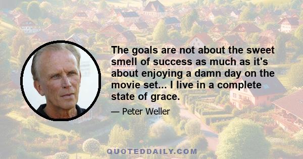 The goals are not about the sweet smell of success as much as it's about enjoying a damn day on the movie set... I live in a complete state of grace.