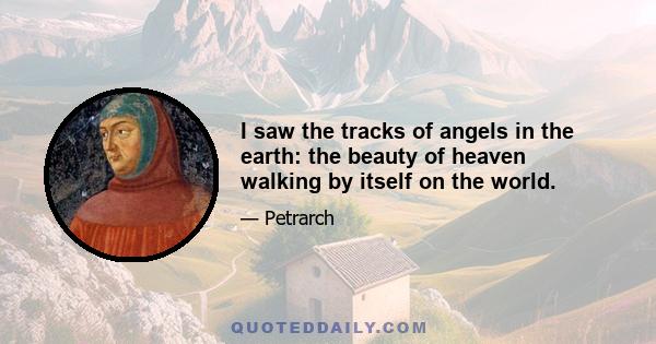 I saw the tracks of angels in the earth: the beauty of heaven walking by itself on the world.
