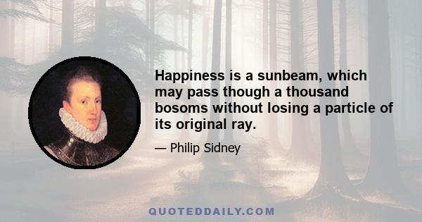 Happiness is a sunbeam, which may pass though a thousand bosoms without losing a particle of its original ray.