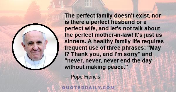 The perfect family doesn't exist, nor is there a perfect husband or a perfect wife, and let's not talk about the perfect mother-in-law! It's just us sinners. A healthy family life requires frequent use of three phrases: 