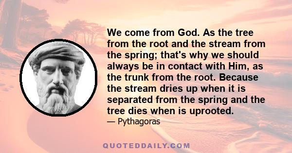 We come from God. As the tree from the root and the stream from the spring; that's why we should always be in contact with Him, as the trunk from the root. Because the stream dries up when it is separated from the