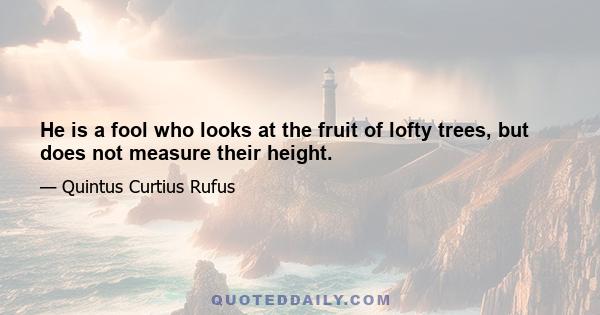 He is a fool who looks at the fruit of lofty trees, but does not measure their height.