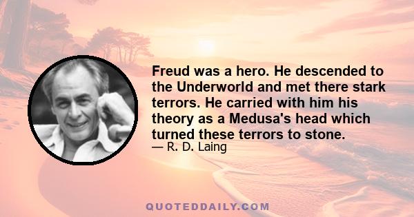 Freud was a hero. He descended to the Underworld and met there stark terrors. He carried with him his theory as a Medusa's head which turned these terrors to stone.