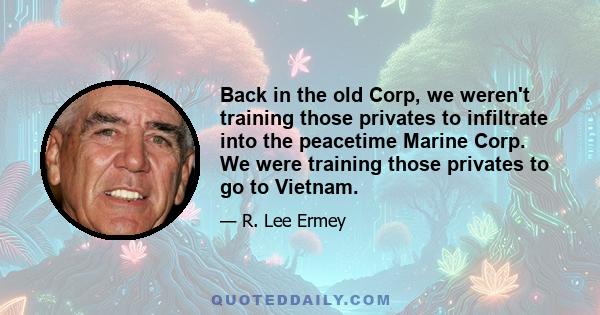 Back in the old Corp, we weren't training those privates to infiltrate into the peacetime Marine Corp. We were training those privates to go to Vietnam.