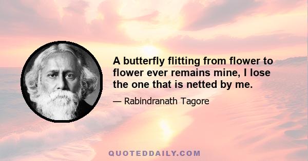 A butterfly flitting from flower to flower ever remains mine, I lose the one that is netted by me.