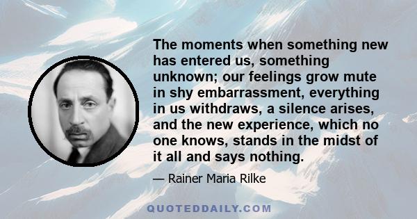 The moments when something new has entered us, something unknown; our feelings grow mute in shy embarrassment, everything in us withdraws, a silence arises, and the new experience, which no one knows, stands in the