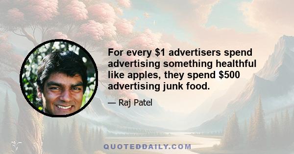 For every $1 advertisers spend advertising something healthful like apples, they spend $500 advertising junk food.