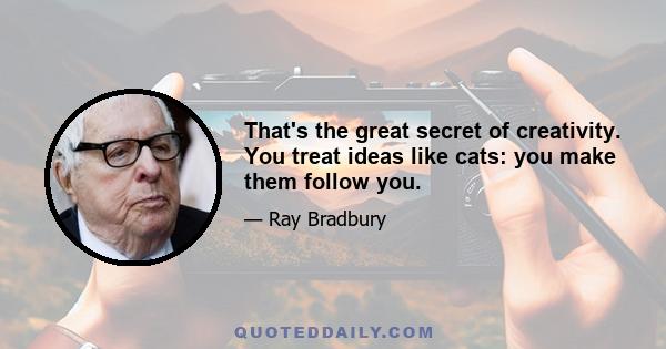 That's the great secret of creativity. You treat ideas like cats: you make them follow you.