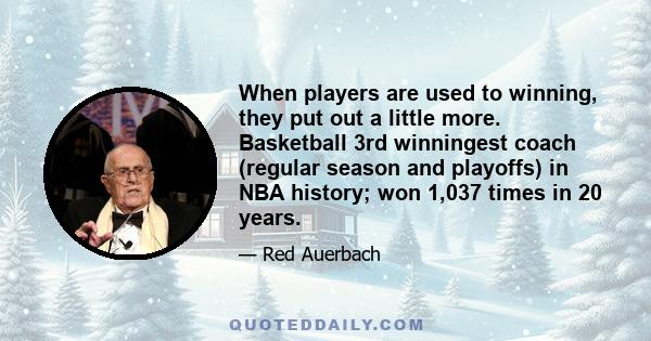 When players are used to winning, they put out a little more. Basketball 3rd winningest coach (regular season and playoffs) in NBA history; won 1,037 times in 20 years.