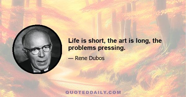 Life is short, the art is long, the problems pressing.