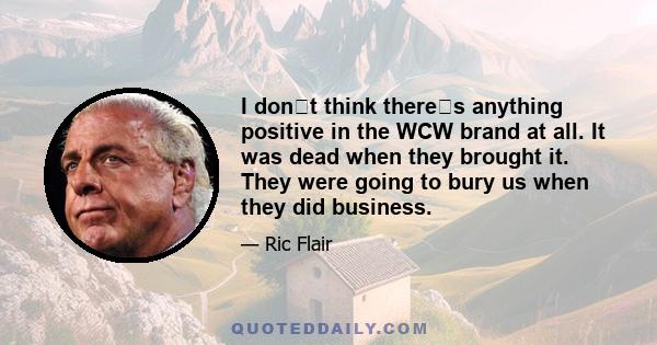 I dont think theres anything positive in the WCW brand at all. It was dead when they brought it. They were going to bury us when they did business.