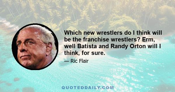 Which new wrestlers do I think will be the franchise wrestlers? Erm, well Batista and Randy Orton will I think, for sure.