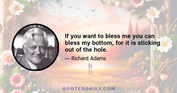 If you want to bless me you can bless my bottom, for it is sticking out of the hole.