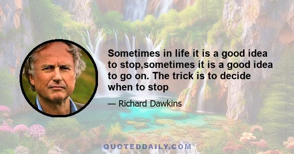 Sometimes in life it is a good idea to stop,sometimes it is a good idea to go on. The trick is to decide when to stop