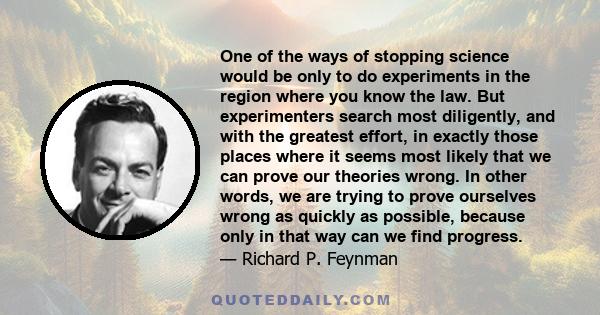 One of the ways of stopping science would be only to do experiments in the region where you know the law. But experimenters search most diligently, and with the greatest effort, in exactly those places where it seems