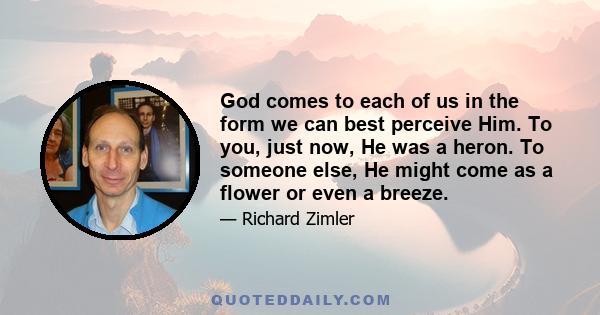 God comes to each of us in the form we can best perceive Him. To you, just now, He was a heron. To someone else, He might come as a flower or even a breeze.