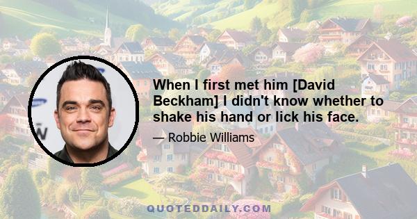 When I first met him [David Beckham] I didn't know whether to shake his hand or lick his face.