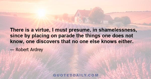 There is a virtue, I must presume, in shamelessness, since by placing on parade the things one does not know, one discovers that no one else knows either.