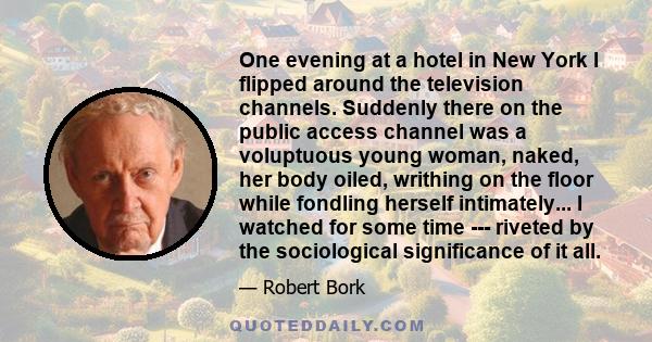 One evening at a hotel in New York I flipped around the television channels. Suddenly there on the public access channel was a voluptuous young woman, naked, her body oiled, writhing on the floor while fondling herself