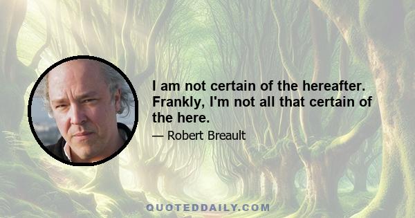 I am not certain of the hereafter. Frankly, I'm not all that certain of the here.
