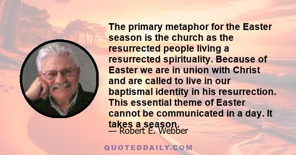 The primary metaphor for the Easter season is the church as the resurrected people living a resurrected spirituality. Because of Easter we are in union with Christ and are called to live in our baptismal identity in his 