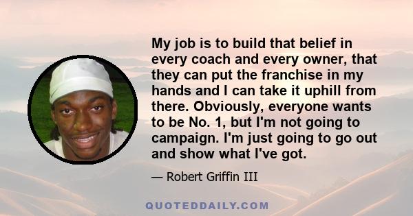 My job is to build that belief in every coach and every owner, that they can put the franchise in my hands and I can take it uphill from there. Obviously, everyone wants to be No. 1, but I'm not going to campaign. I'm