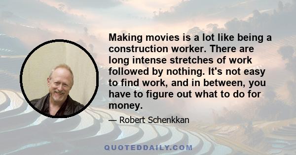 Making movies is a lot like being a construction worker. There are long intense stretches of work followed by nothing. It's not easy to find work, and in between, you have to figure out what to do for money.