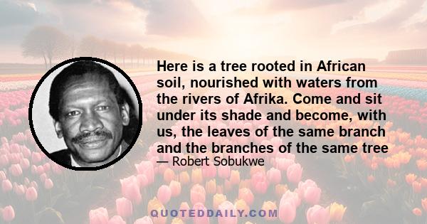 Here is a tree rooted in African soil, nourished with waters from the rivers of Afrika. Come and sit under its shade and become, with us, the leaves of the same branch and the branches of the same tree