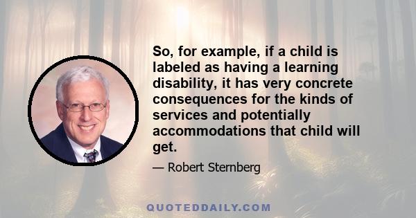 So, for example, if a child is labeled as having a learning disability, it has very concrete consequences for the kinds of services and potentially accommodations that child will get.