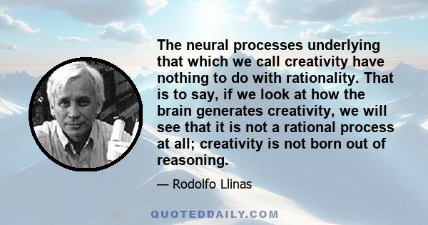 The neural processes underlying that which we call creativity have nothing to do with rationality. That is to say, if we look at how the brain generates creativity, we will see that it is not a rational process at all;