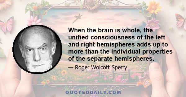 When the brain is whole, the unified consciousness of the left and right hemispheres adds up to more than the individual properties of the separate hemispheres.