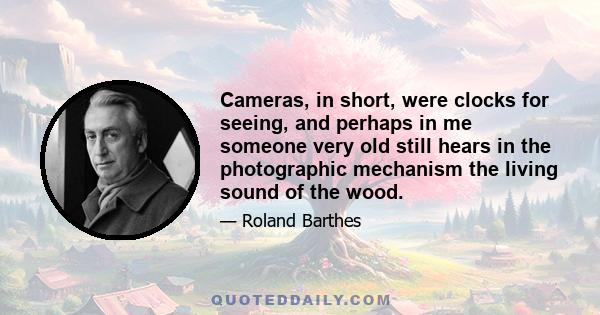 Cameras, in short, were clocks for seeing, and perhaps in me someone very old still hears in the photographic mechanism the living sound of the wood.