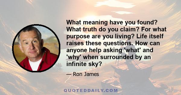 What meaning have you found? What truth do you claim? For what purpose are you living? Life itself raises these questions. How can anyone help asking 'what' and 'why' when surrounded by an infinite sky?